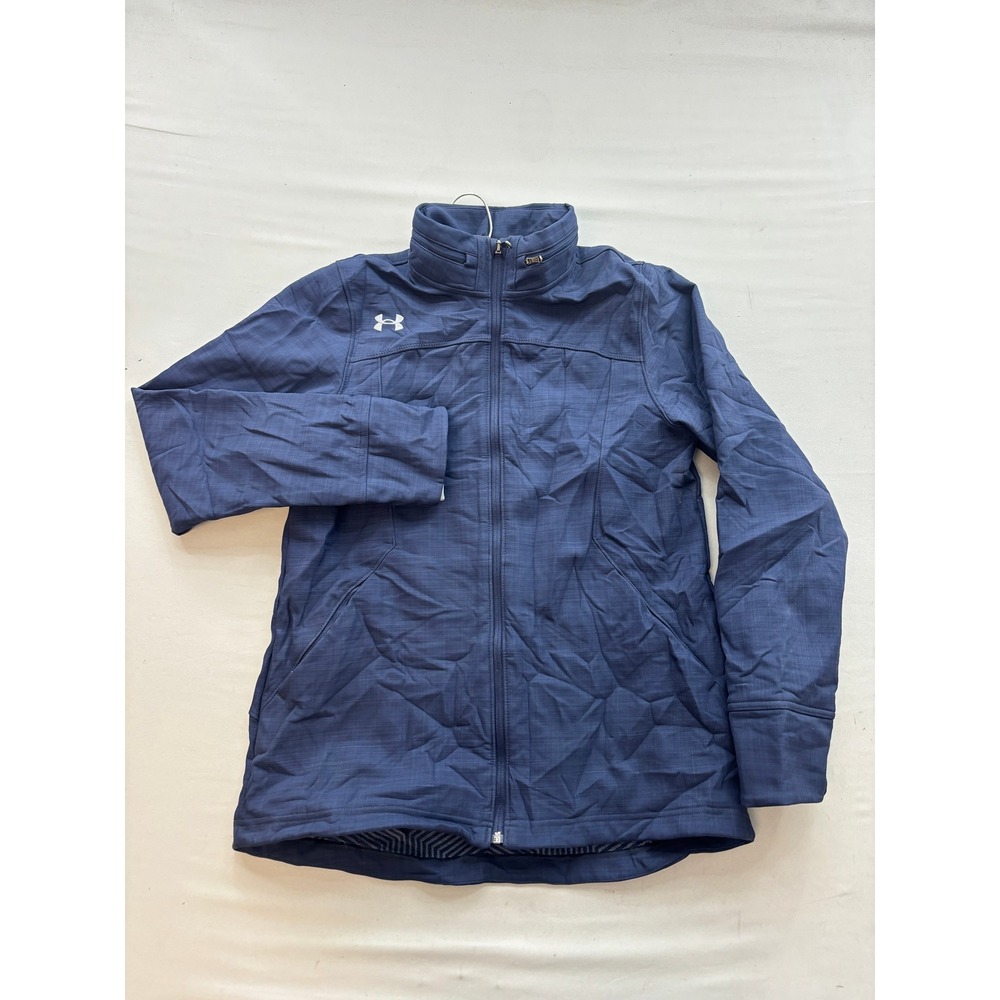 Under Armour ColdGear Navy Blue Crosshatch Full Zip Jacket Womens Small Loose